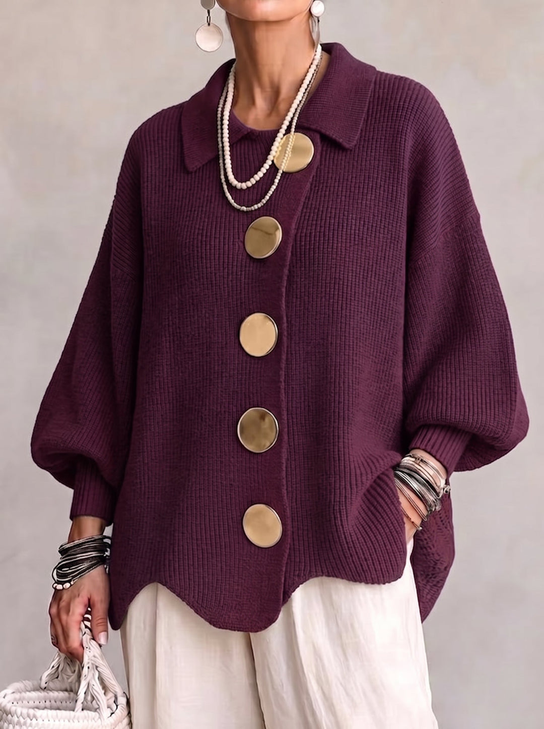 Ortensia | Cárdigan Oversize con Botones Dorados
