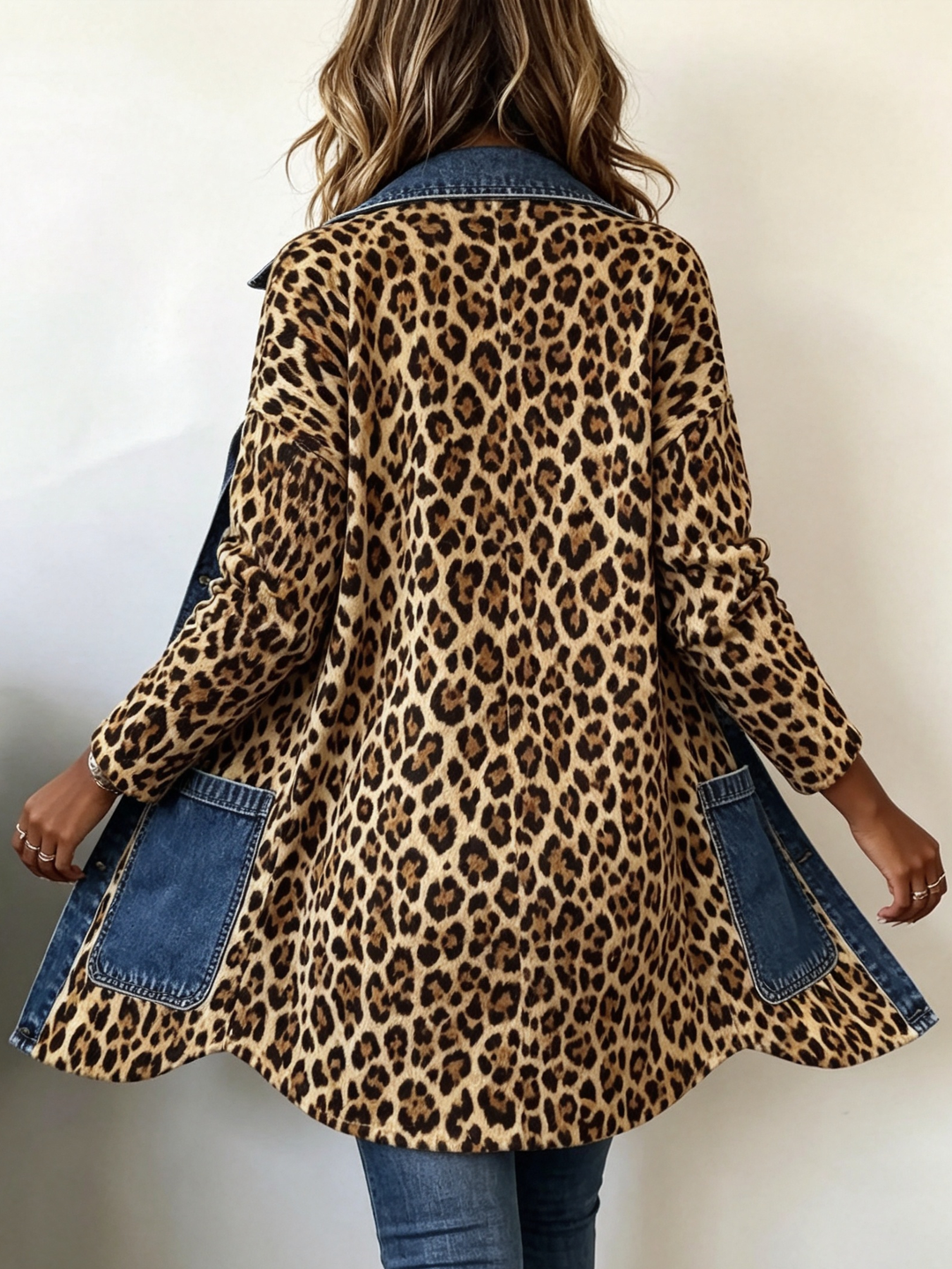 Nora | Chaqueta de mezclilla con panel contrastante de estampado de leopardo