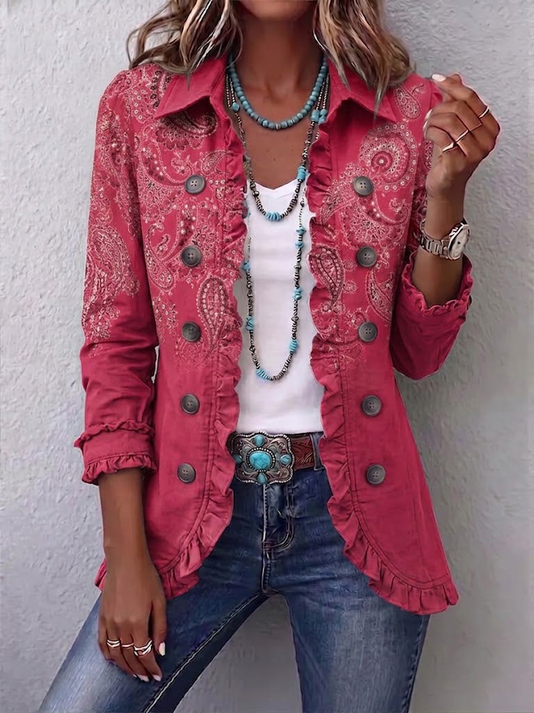 Camila | Chaqueta Ruffle Estampado Paisley Vintage