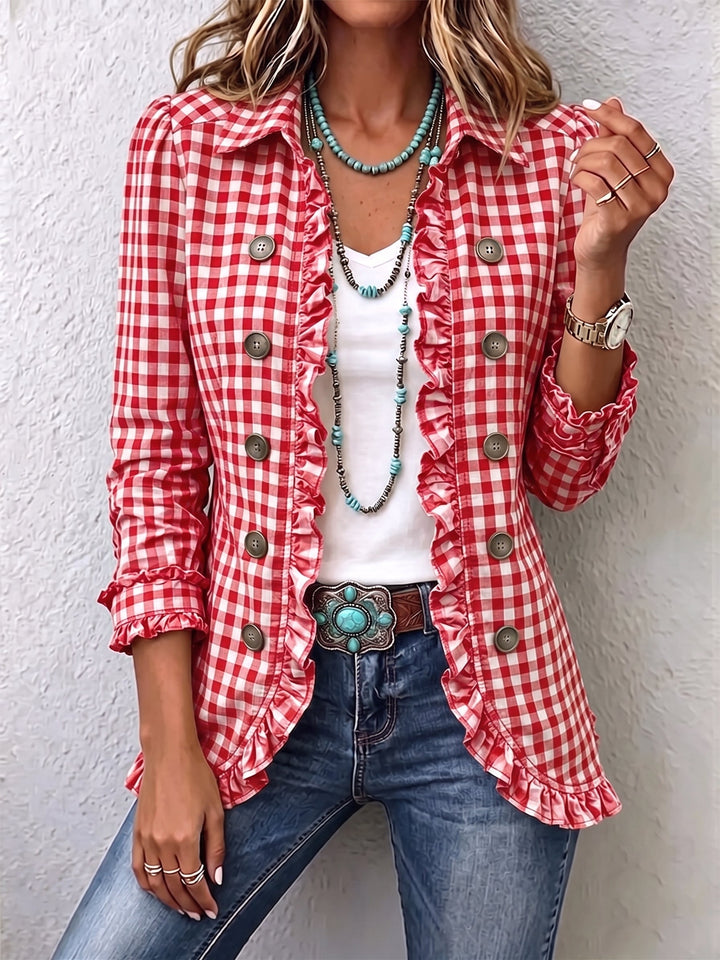 Evelyn | Chaqueta a cuadros con volantes y botones