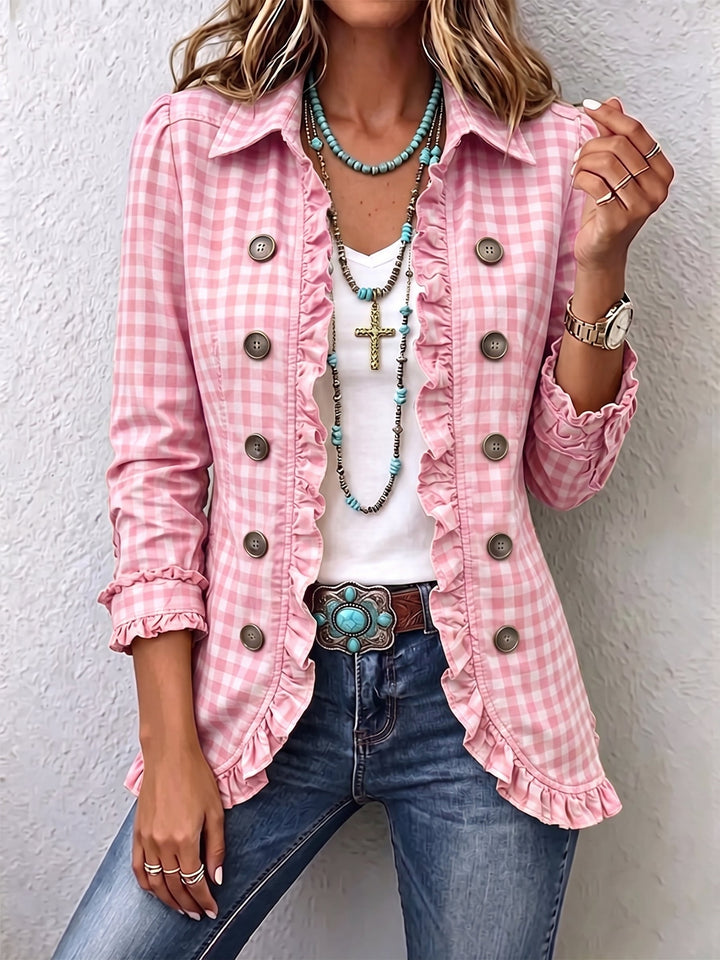 Evelyn | Chaqueta a cuadros con volantes y botones