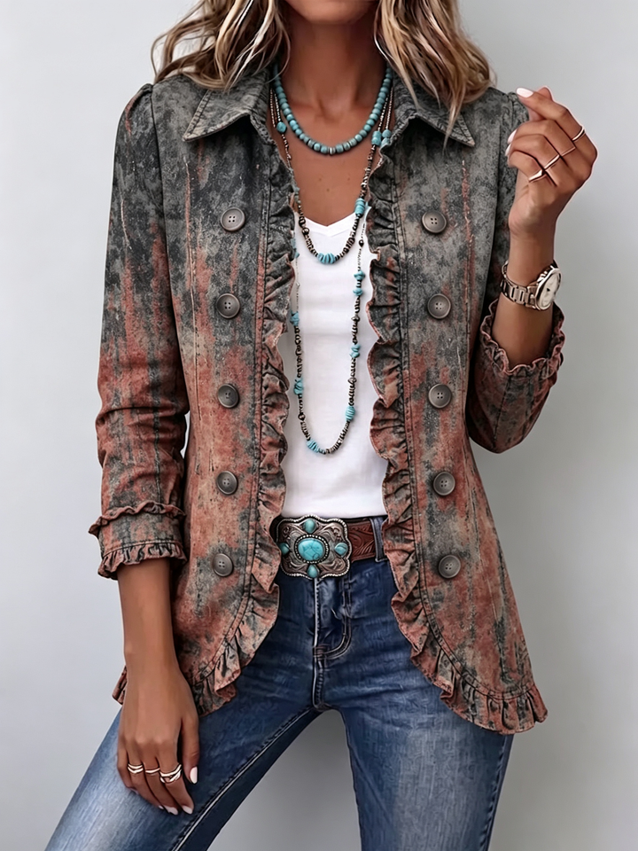 Zoey | Chaqueta con volantes en estampado texturizado vintage degradado