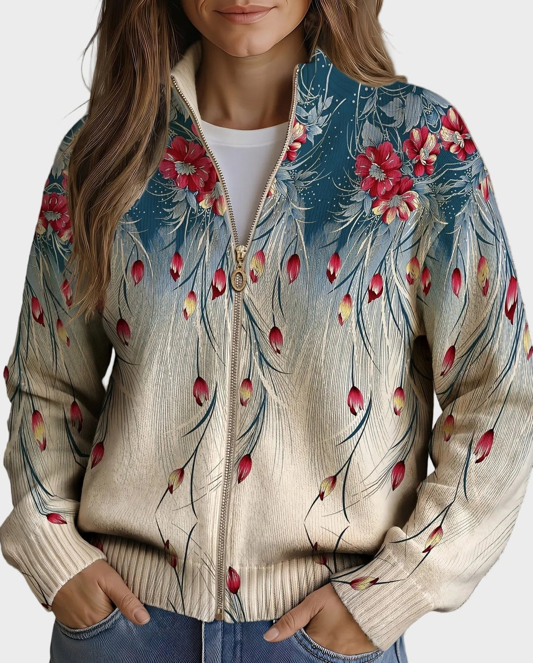 Zillah - Degradado floral de plumas de pavo real